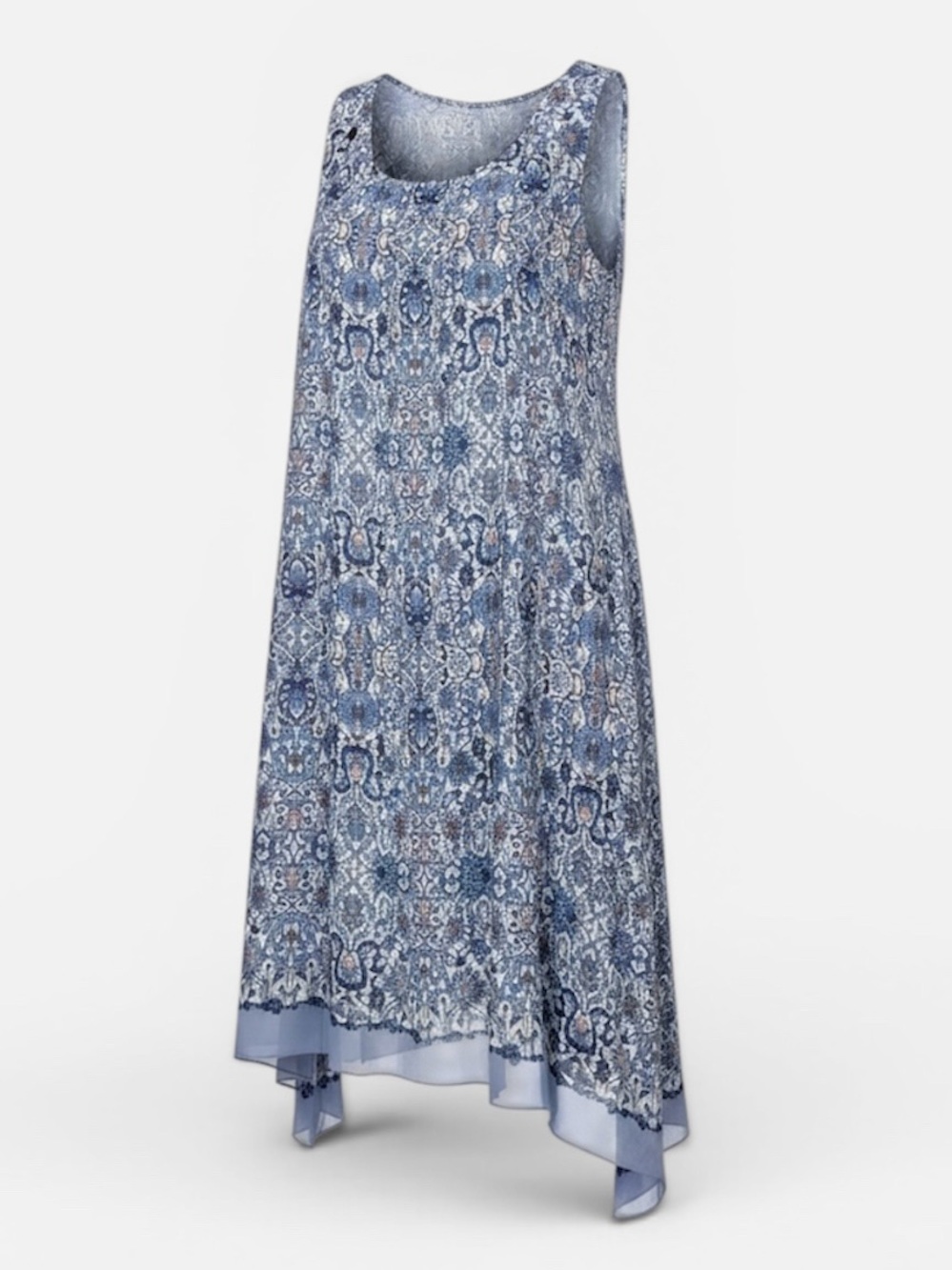 Max Studio Blue Pink Paisley Sleeveless Shift Handkerchief Hem Tent Dress